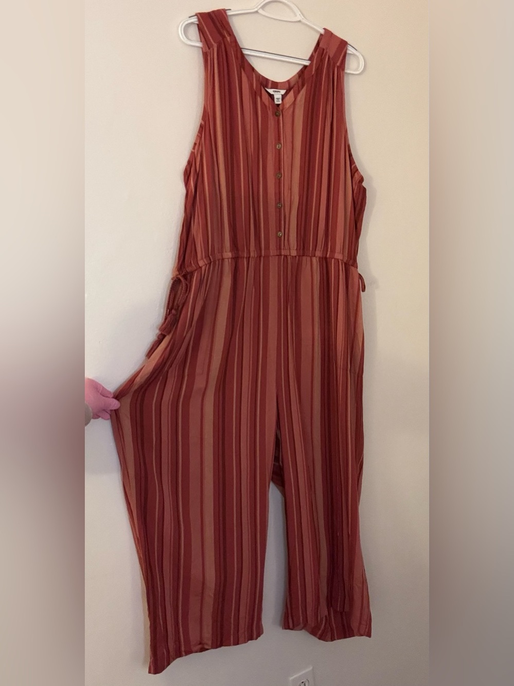 Sonoma Goods For Life Woven Jumpsuit, Crop Leg, Berry Mauve Pink Stripe, XXL